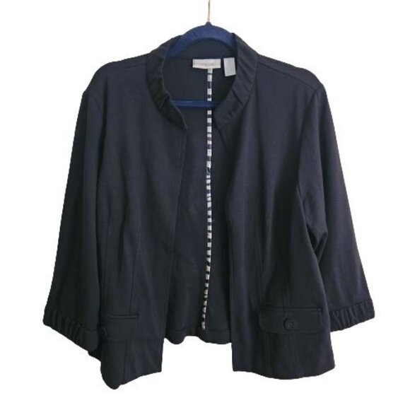 Chico's Black Ruffle 3/4 Sleeve Open Front Jacket Size L - Picture 1 of 4
